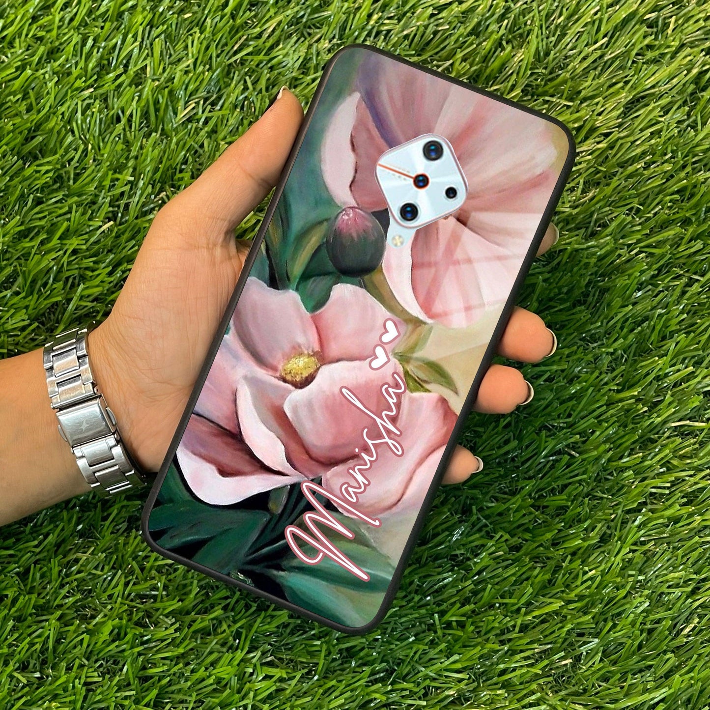 Paint Floral Poster Glass Case Cover For Vivo