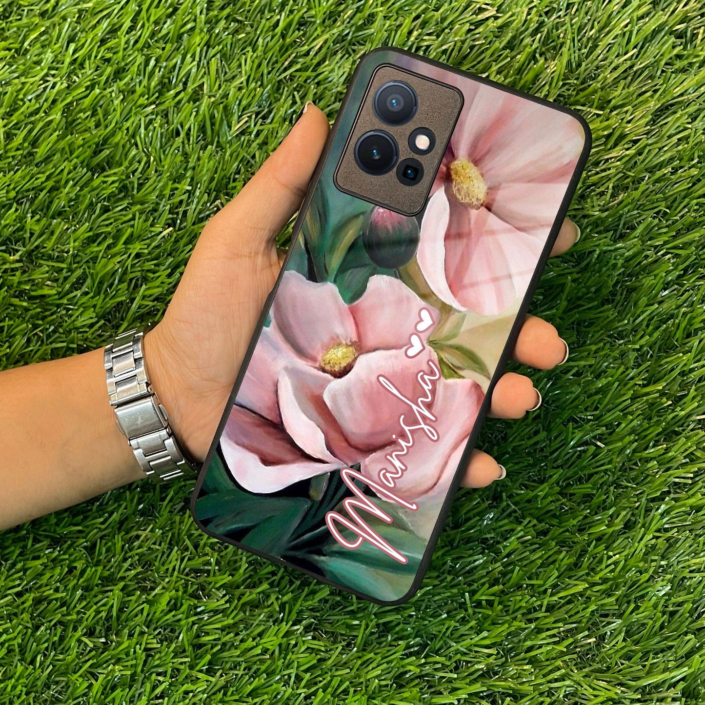 Paint Floral Poster Glass Case Cover For Vivo