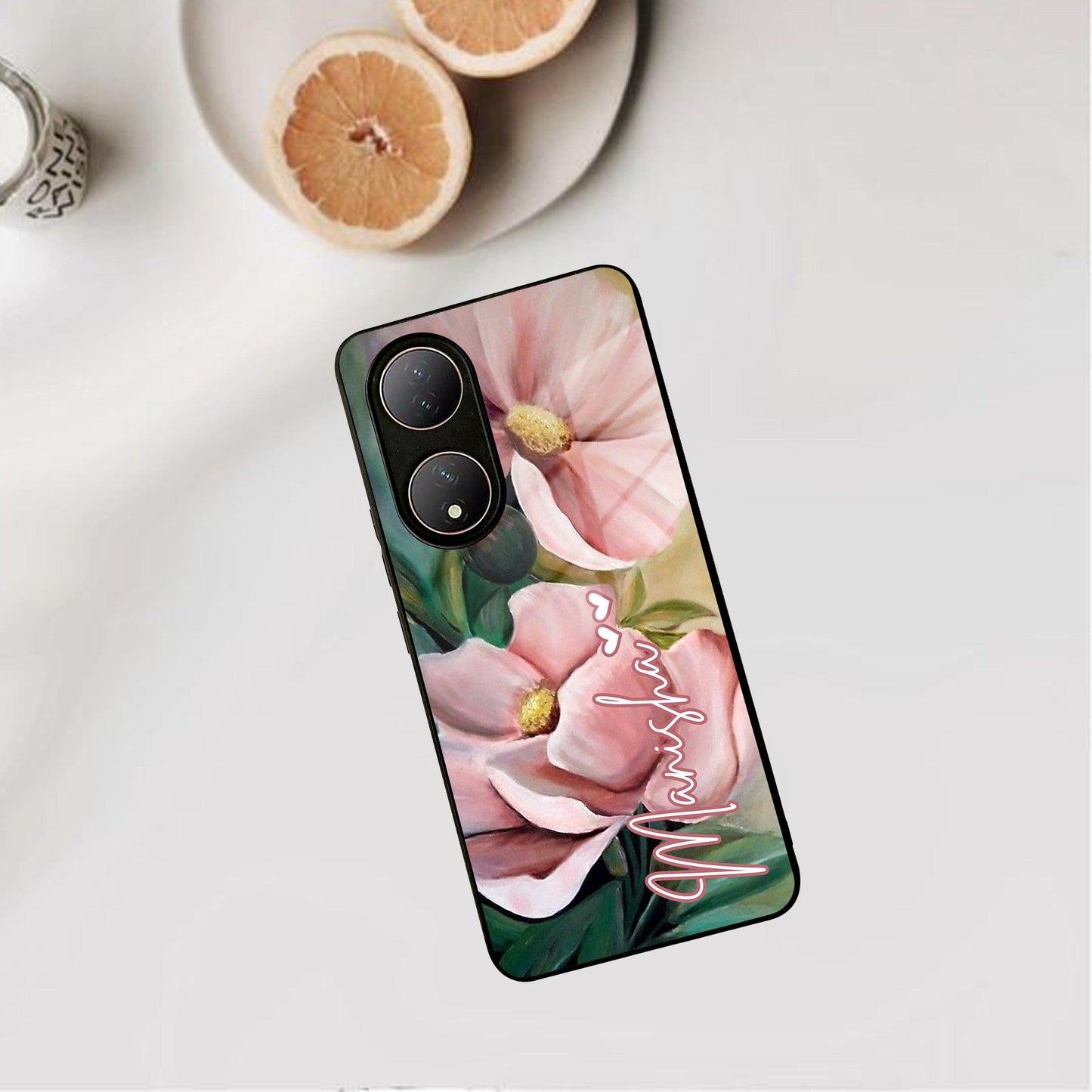 Paint Floral Poster Glass Case Cover For Vivo