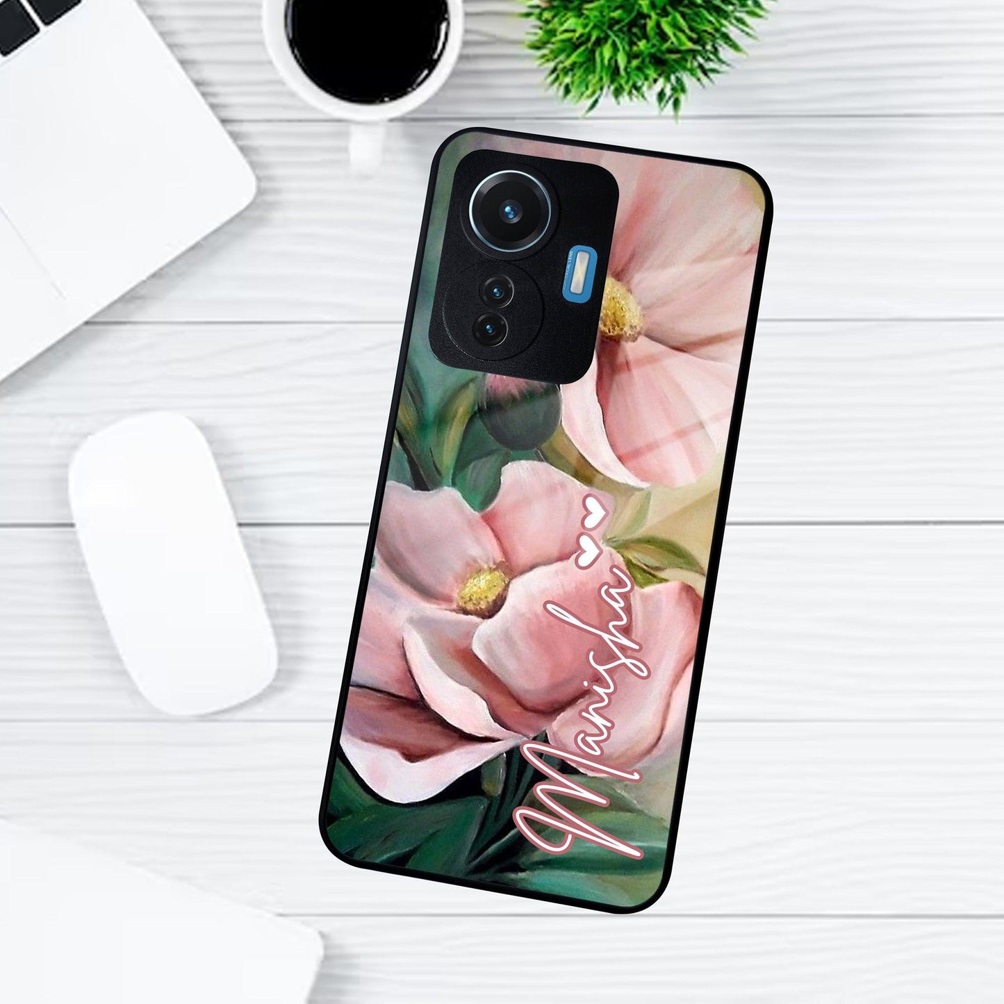 Paint Floral Poster Glass Case Cover For Vivo