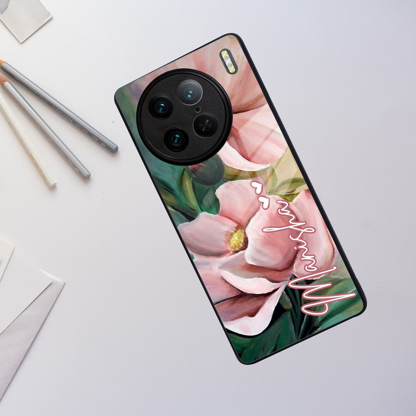 Paint Floral Poster Glass Case Cover For Vivo