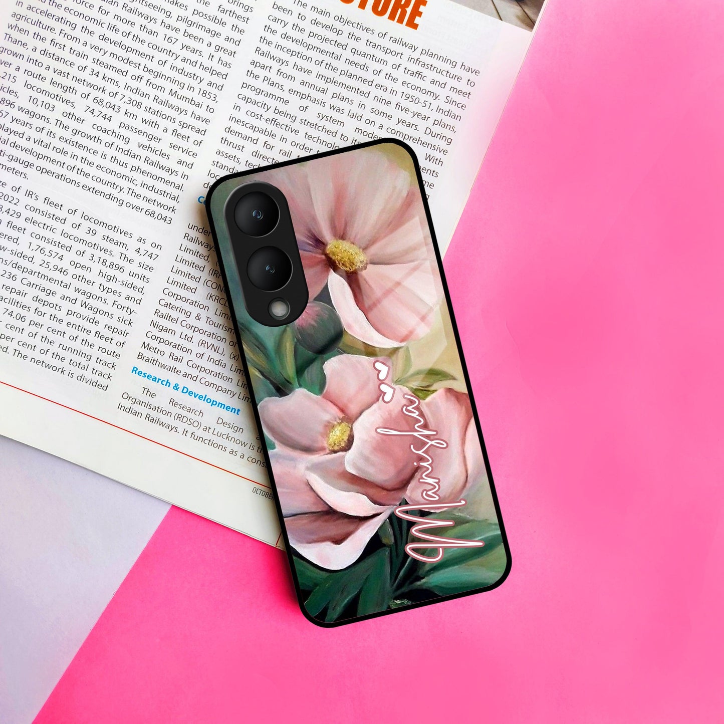 Paint Floral Poster Glass Case Cover For Vivo