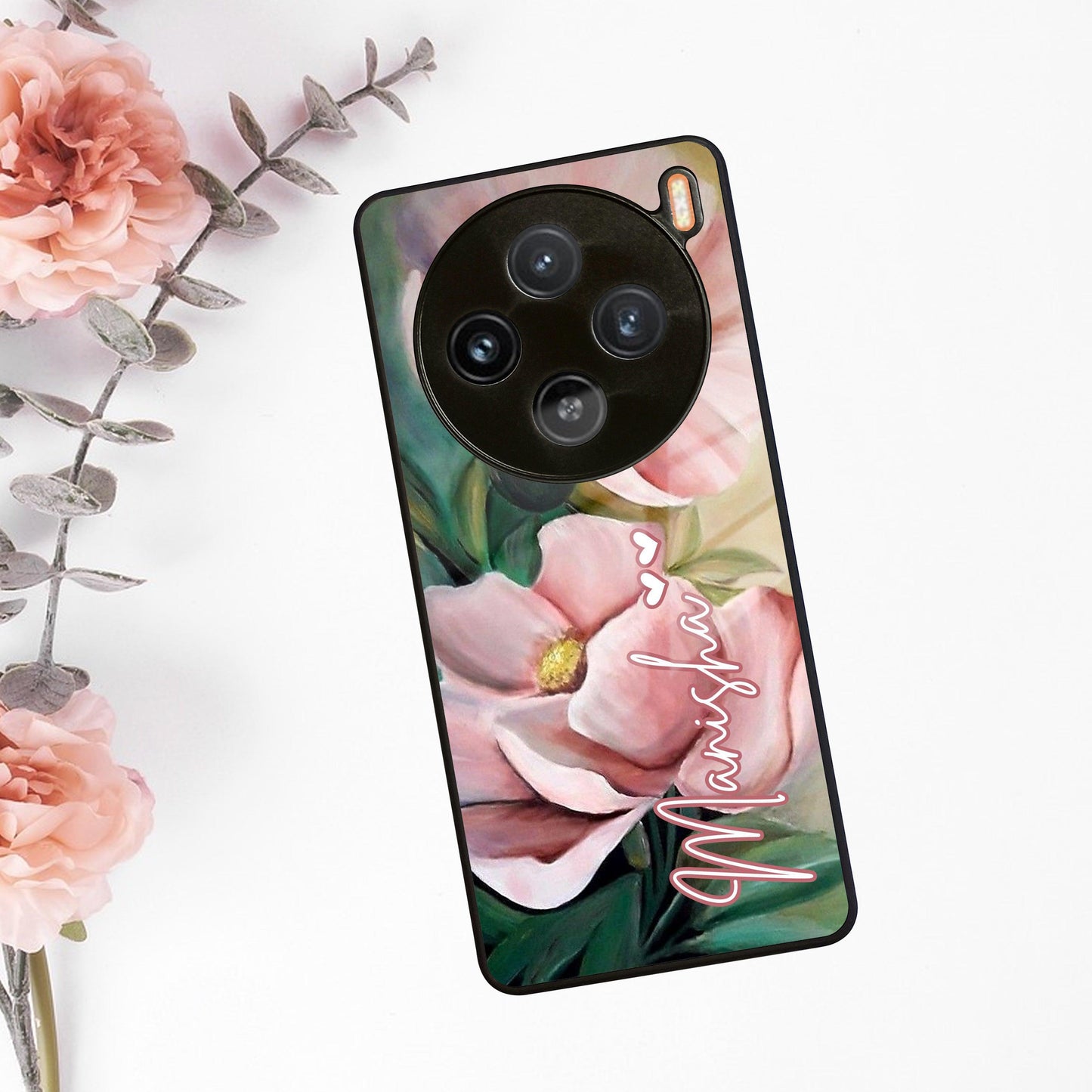 Paint Floral Poster Glass Case Cover For Vivo