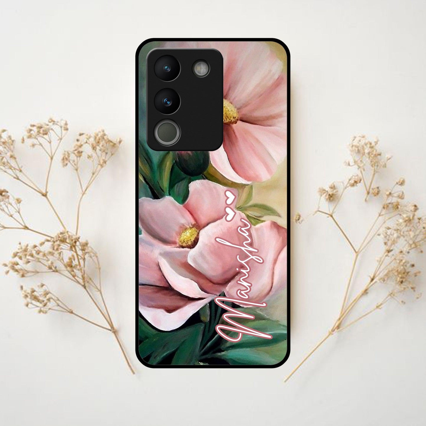 Paint Floral Poster Glass Case Cover For Vivo