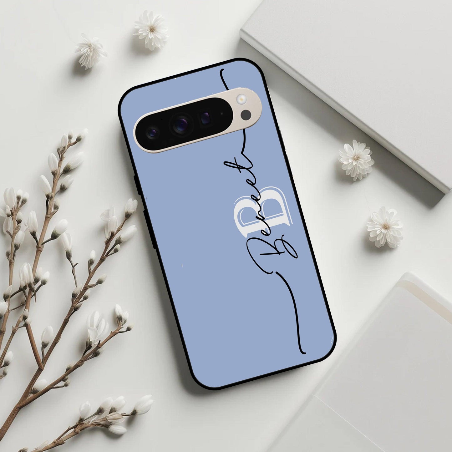 Personalized Initials Azure Glossy Metal Case Cover For Google