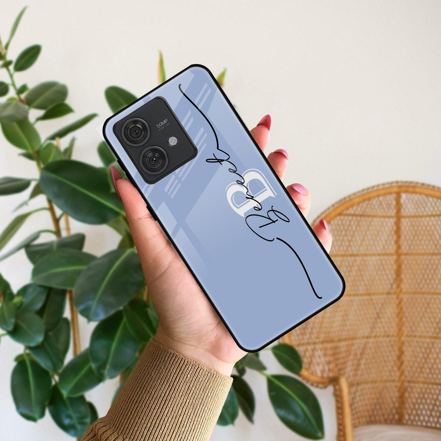 Personalized Initials Azure Glossy Metal Case Cover For Motorola