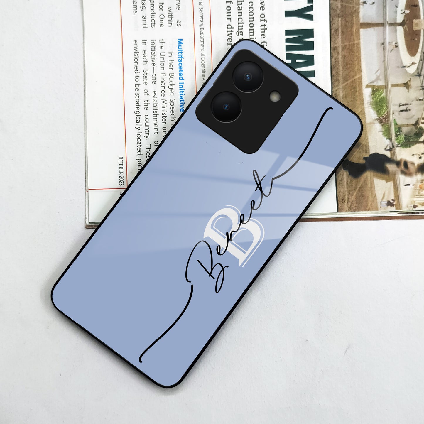 Personalized Initials Azure Glossy Metal Case Cover For Vivo ShopOnCliQ