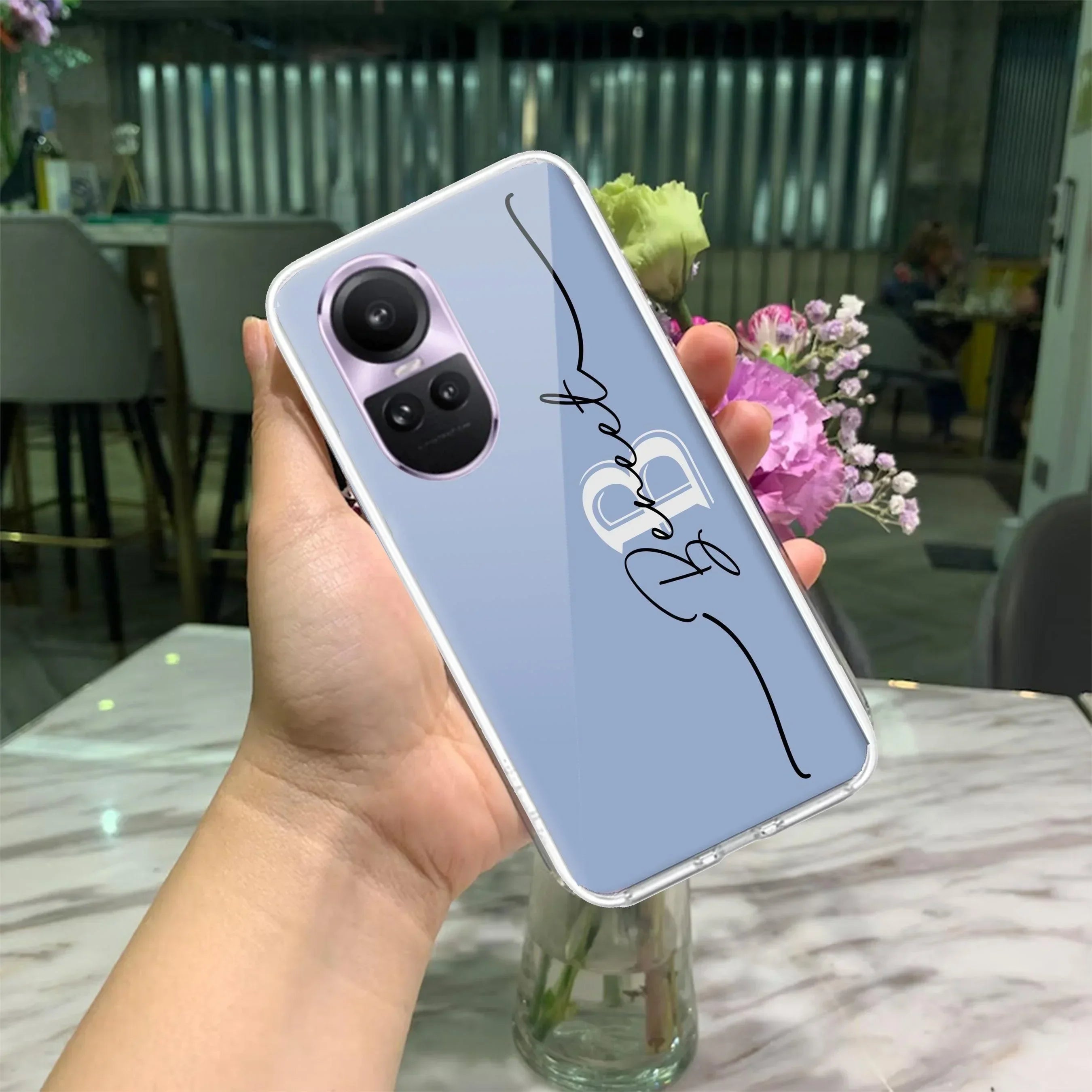 Personalized Initials Azure Anti Yellow Case For Oppo Reno 10 5G