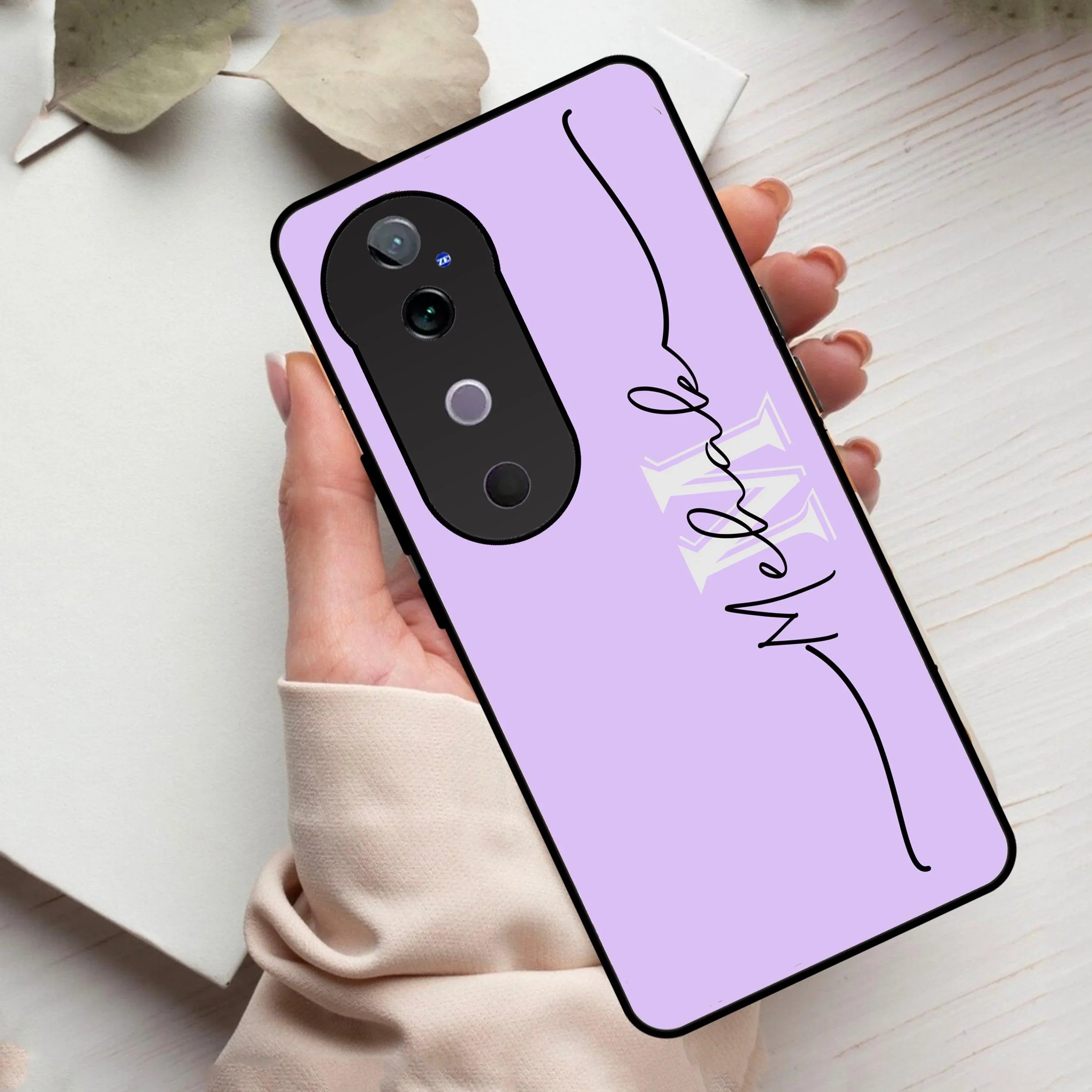 Personalized Initials Lavender Glossy Metal Case Cover For Vivo - ShopOnCliQ