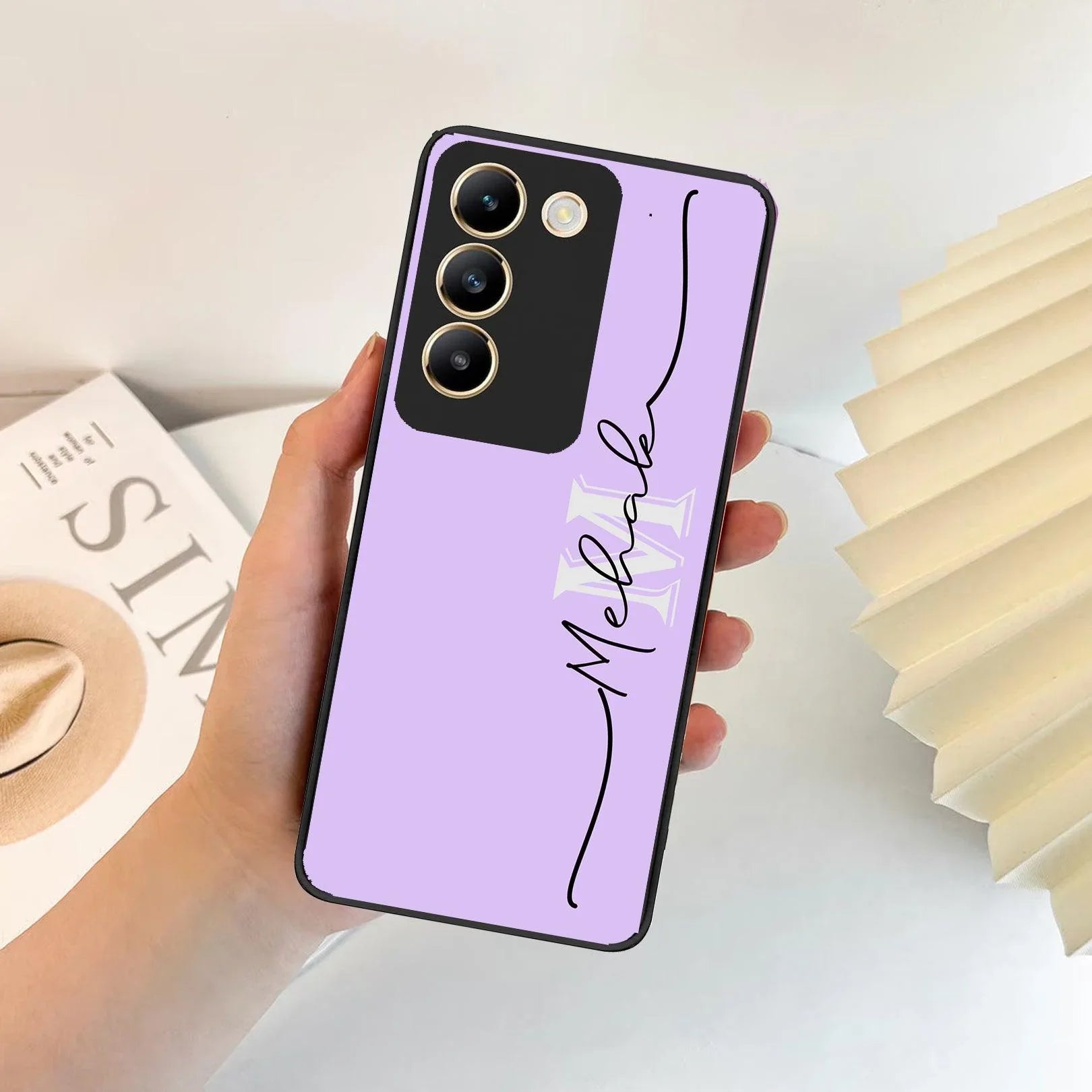 Personalized Initials Lavender Glossy Metal Case Cover For Vivo - ShopOnCliQ