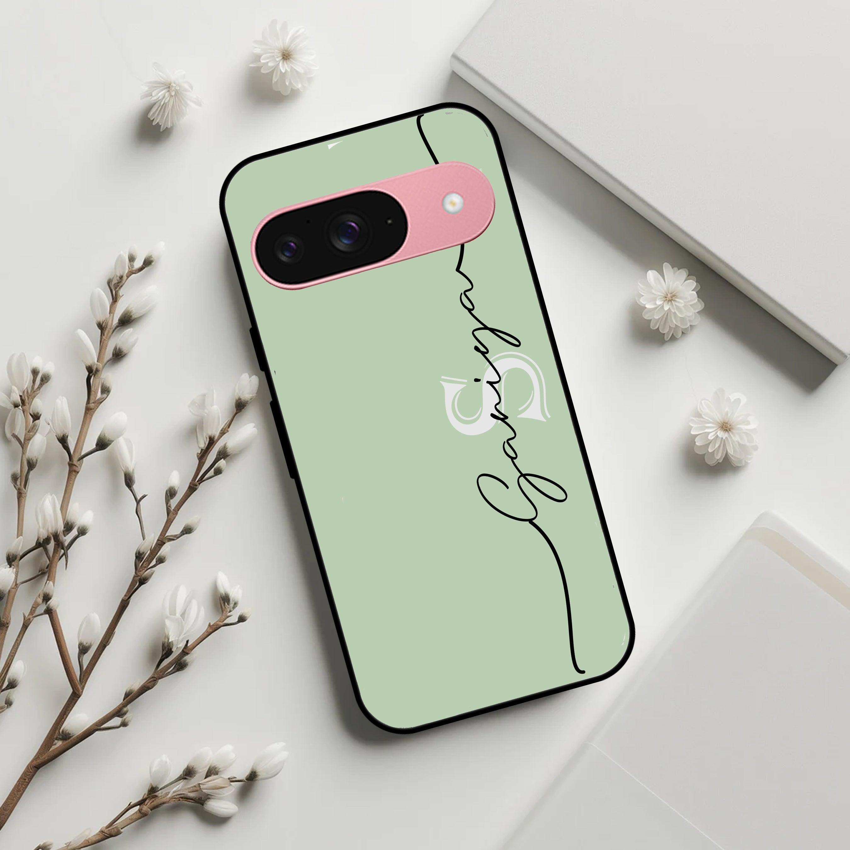 Personalized Initials Mint Green Glossy Metal Case Cover For Google - ShopOnCliQ