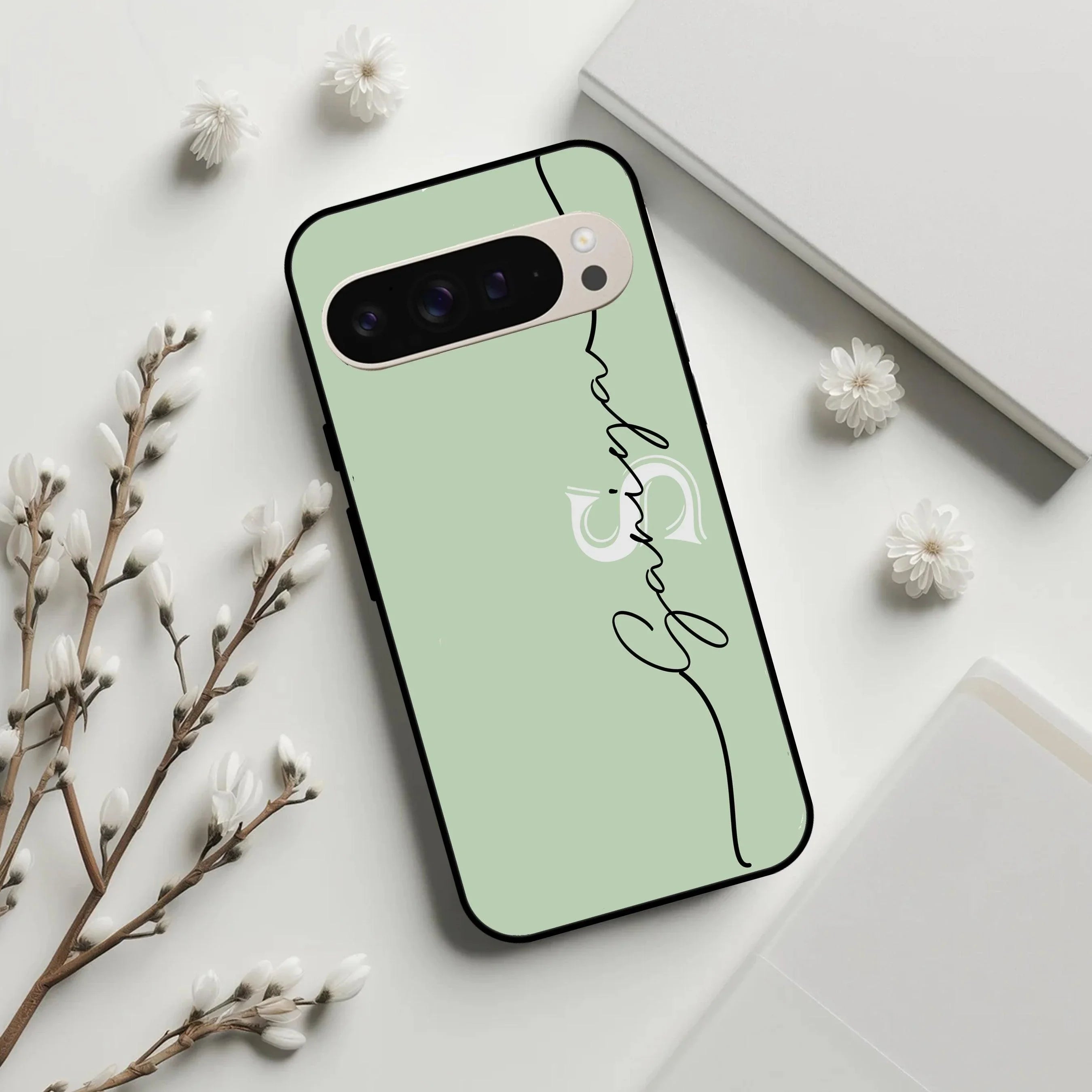Personalized Initials Mint Green Glossy Metal Case Cover For Google - ShopOnCliQ