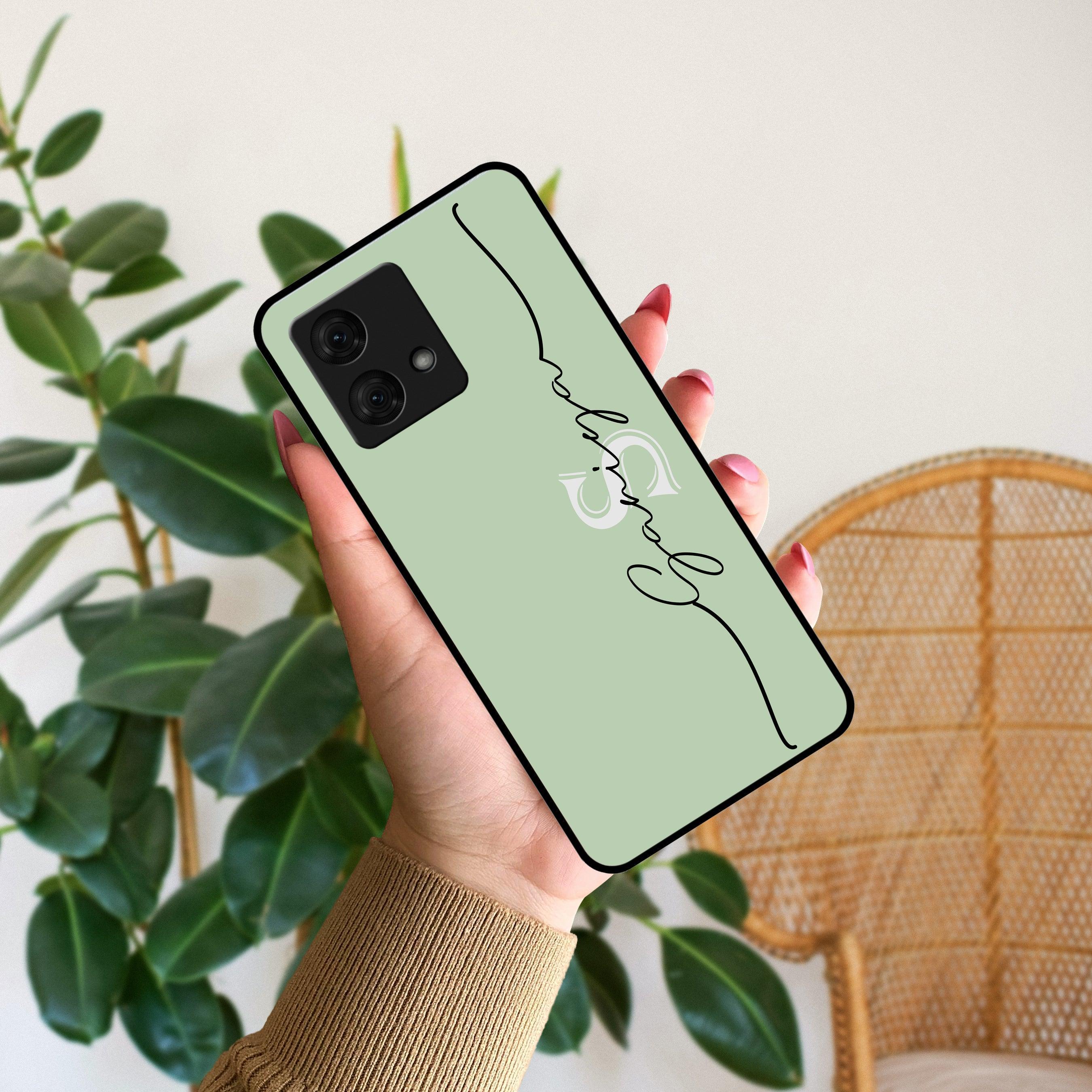 Personalized Initials Mint Green Glossy Metal Case Cover For Motorola - ShopOnCliQ