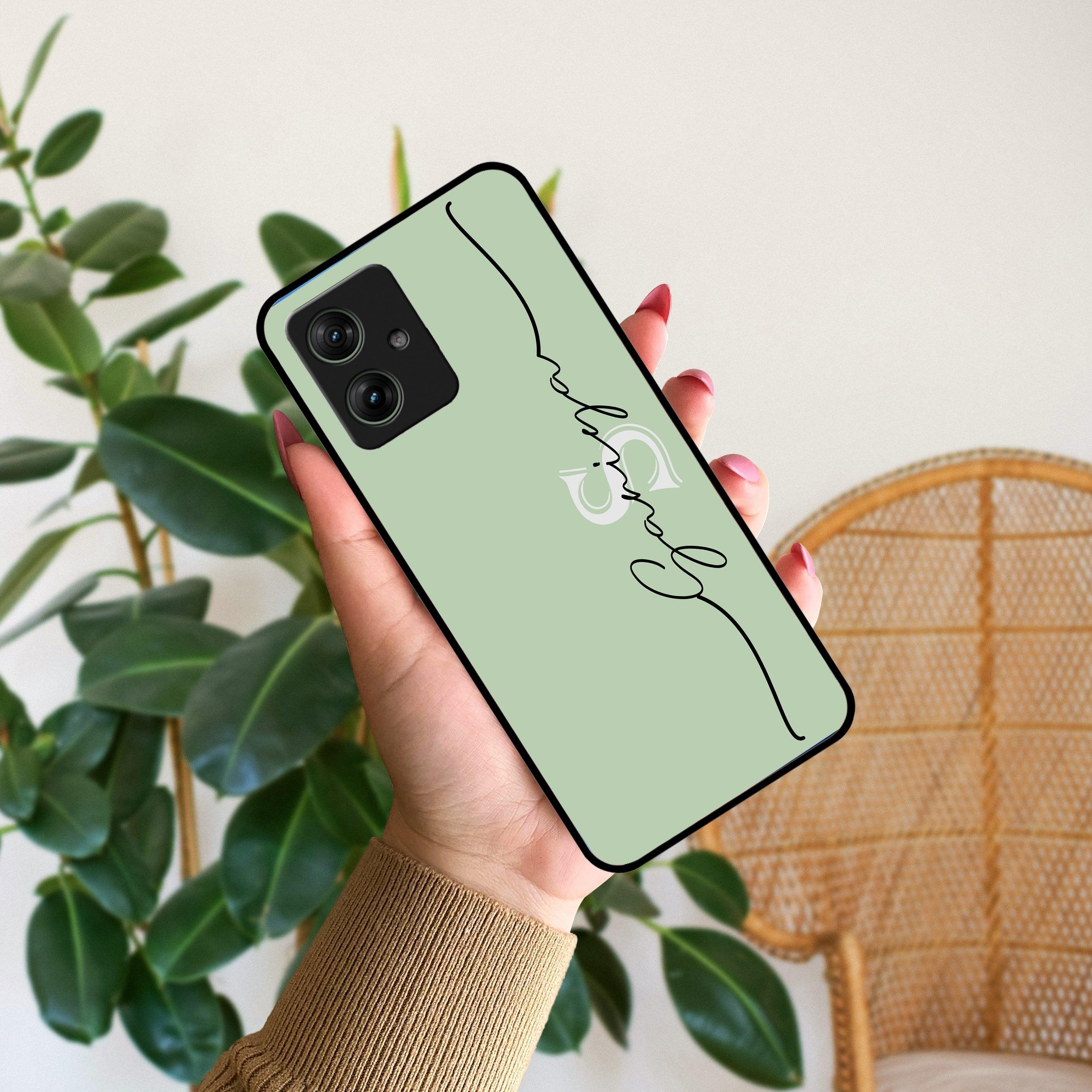 Personalized Initials Mint Green Glossy Metal Case Cover For Motorola - ShopOnCliQ