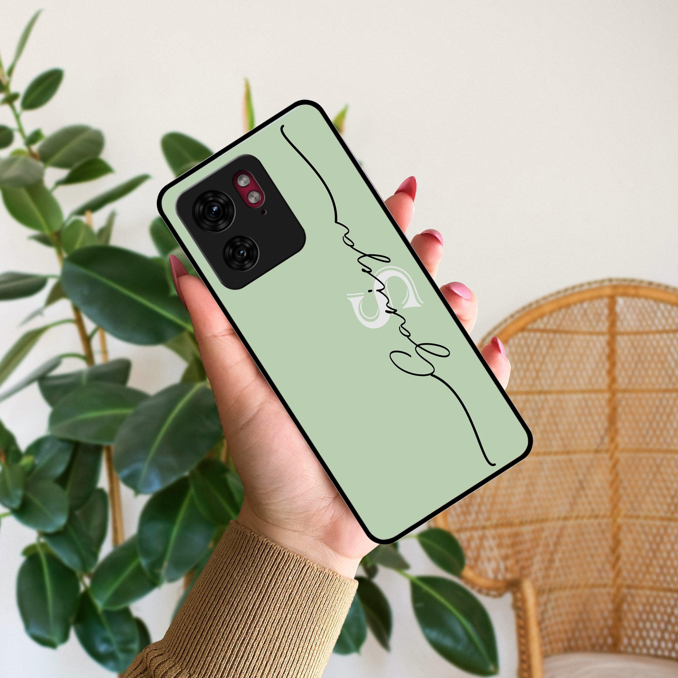 Personalized Initials Mint Green Glossy Metal Case Cover For Motorola - ShopOnCliQ