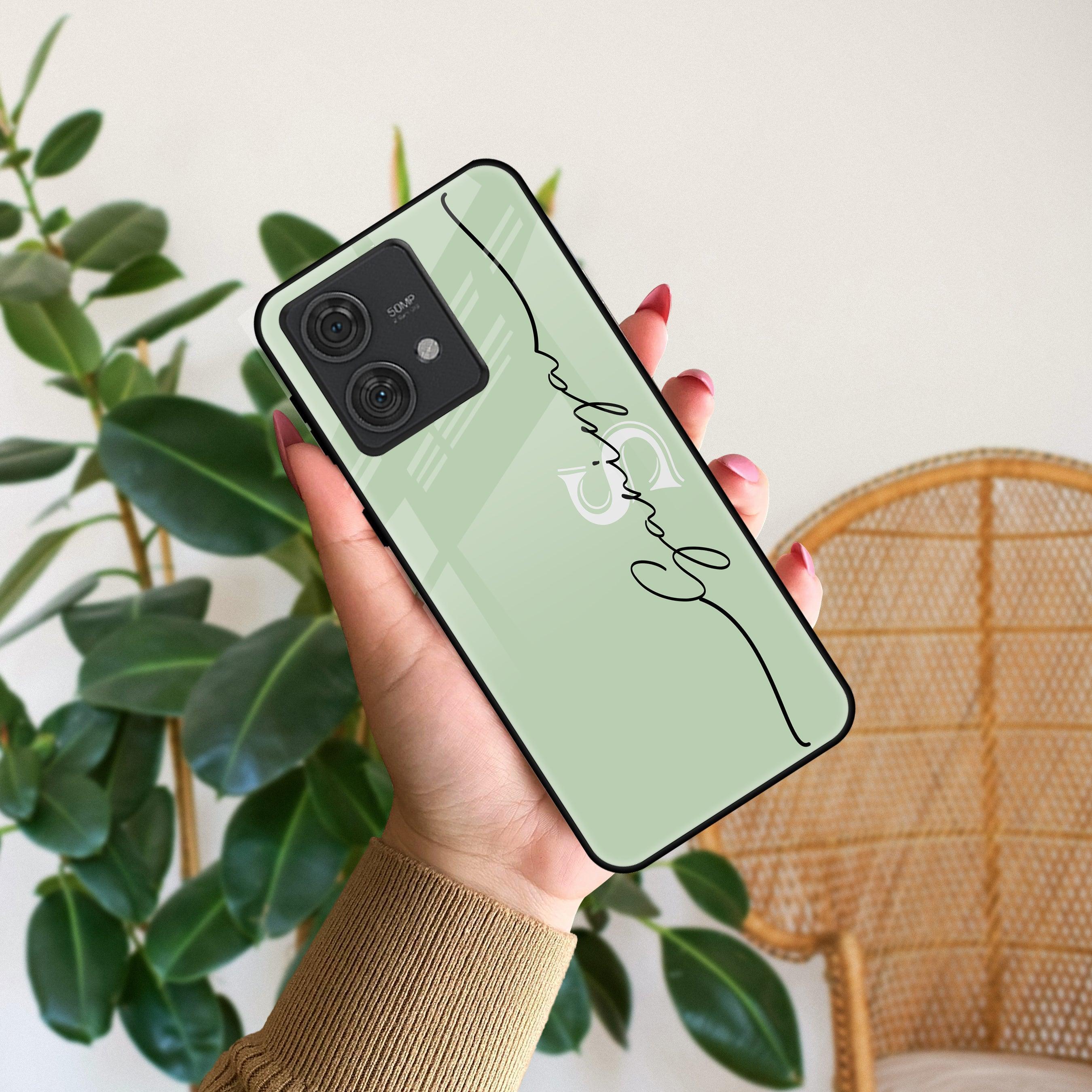 Personalized Initials Mint Green Glossy Metal Case Cover For Motorola - ShopOnCliQ