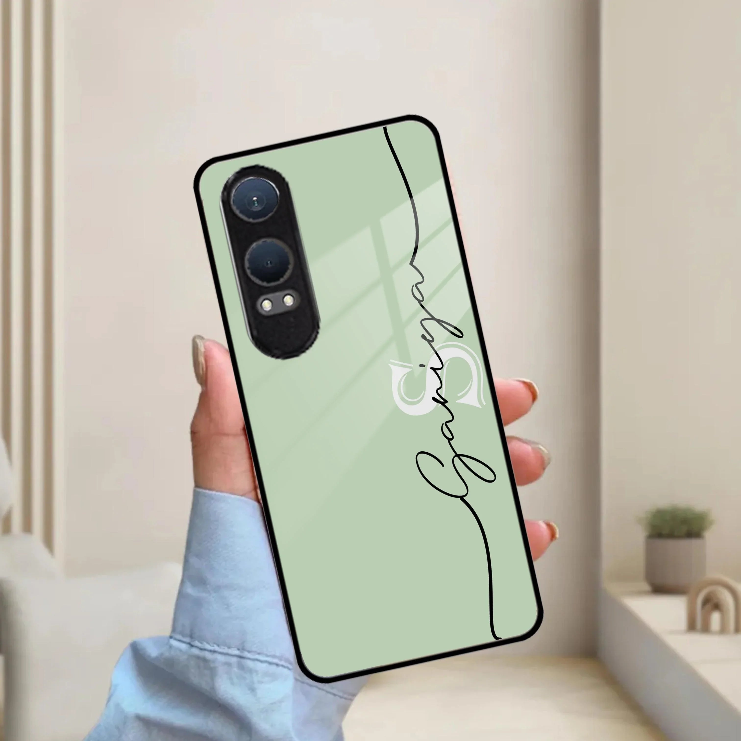 Personalized Initials Mint Green Glossy Metal Case Cover For OnePlus - ShopOnCliQ