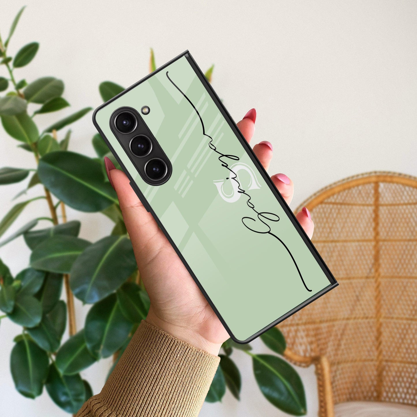 Personalized Initials Mint Green Glossy Metal Case Cover For Samsung