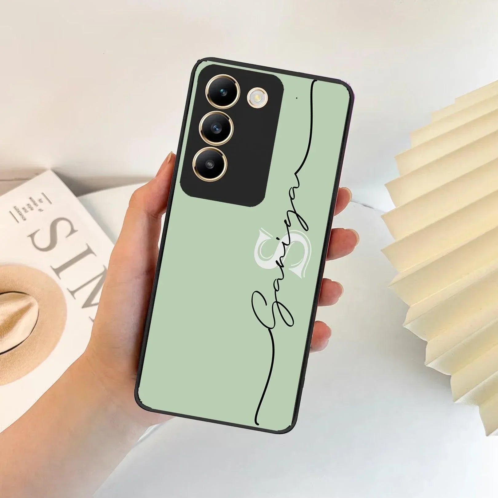 Personalized Initials Mint Green Glossy Metal Case Cover For Vivo - ShopOnCliQ