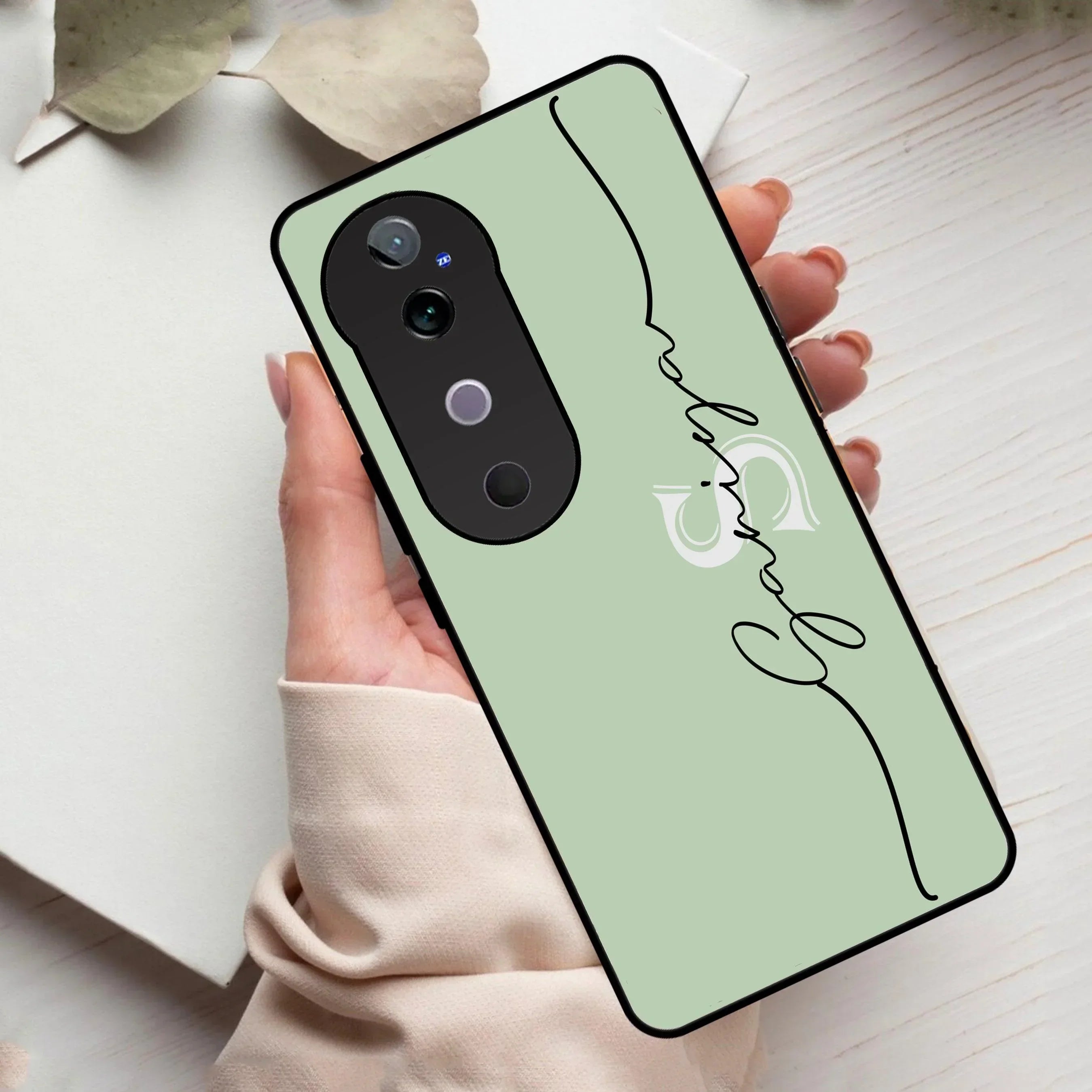 Personalized Initials Mint Green Glossy Metal Case Cover For Vivo - ShopOnCliQ