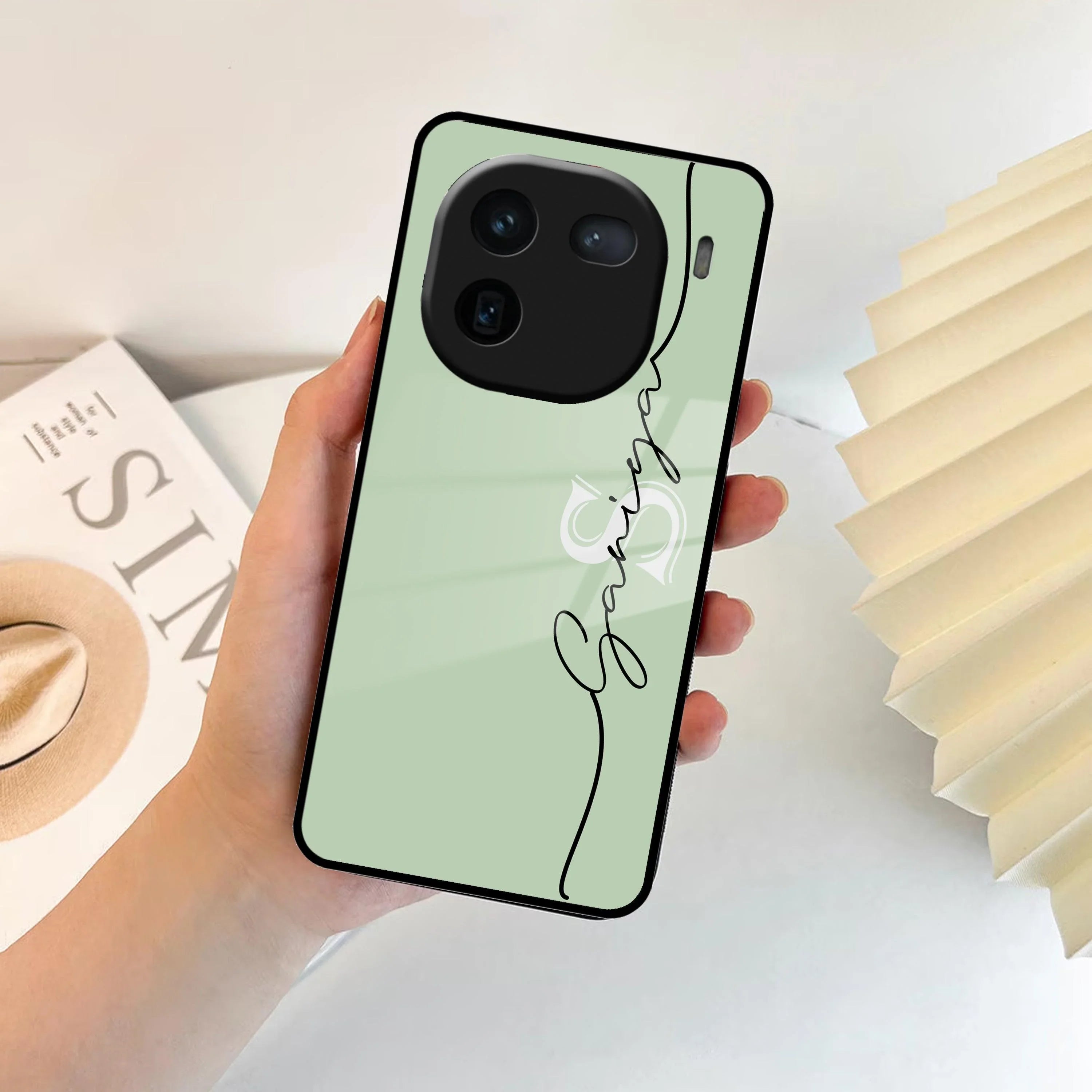 Personalized Initials Mint Green Glossy Metal Case Cover For Vivo - ShopOnCliQ