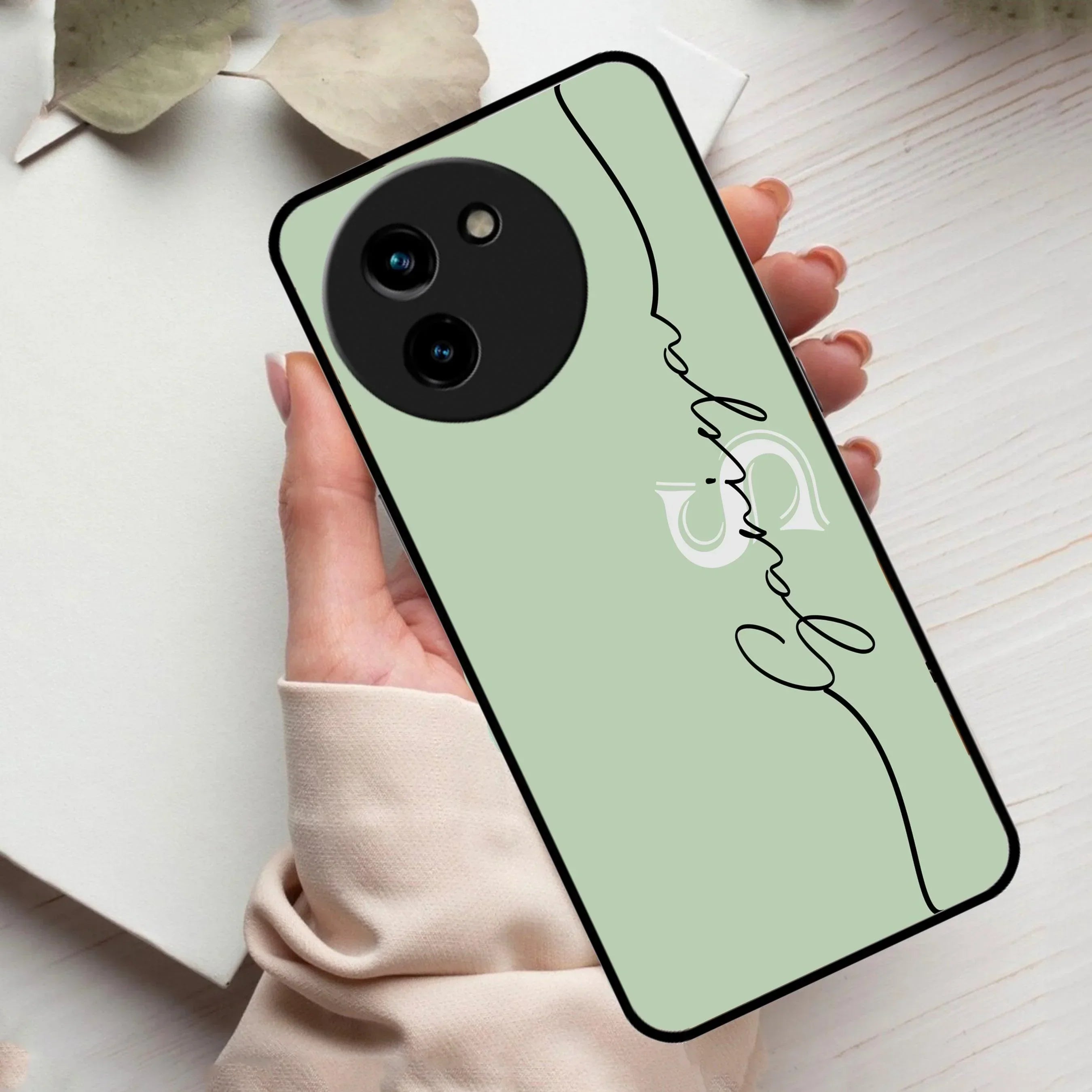 Personalized Initials Mint Green Glossy Metal Case Cover For Vivo - ShopOnCliQ