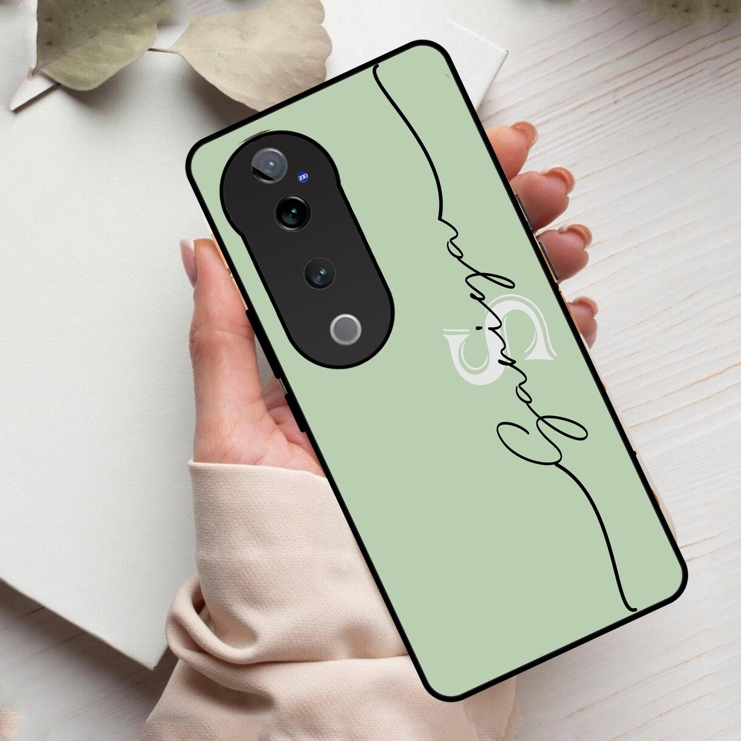 Personalized Initials Mint Green Glossy Metal Case Cover For Vivo