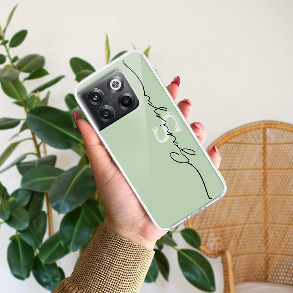 Personalized Initials Mint Green Anti Yellow Case For OnePlus 10T 5G