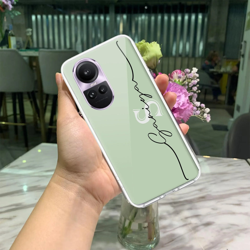 Personalized Initials Mint Green Anti Yellow Case For Oppo Reno 10 5G
