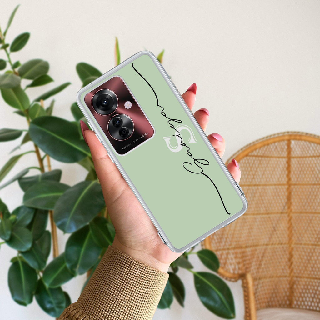 Personalized Initials Mint Green Anti Yellow Case For Oppo F25 Pro 5G