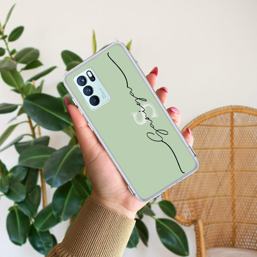 Personalized Initials Mint Green Anti Yellow Case For Oppo Reno 6 Pro 5G