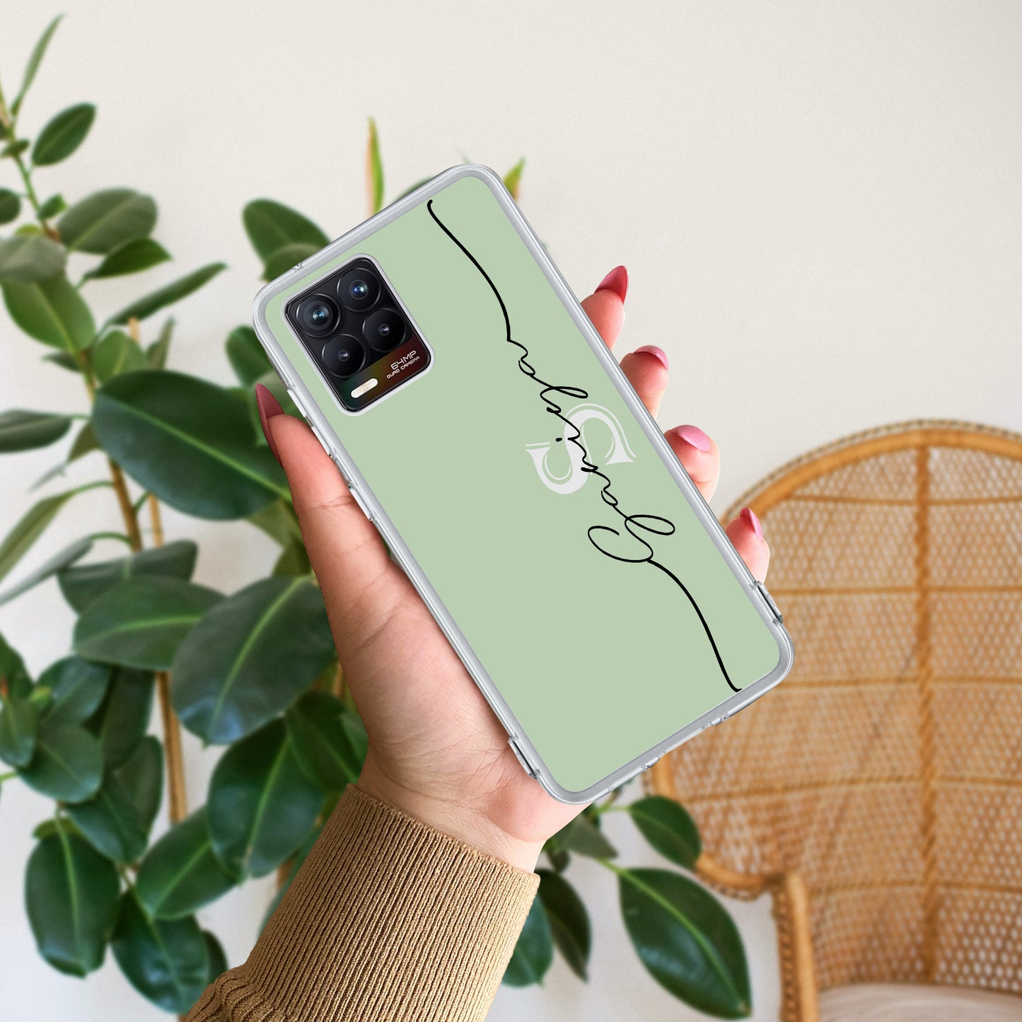 Personalized Initials Mint Green Silicon Case For Realme/Narzo - ShopOnCliQ