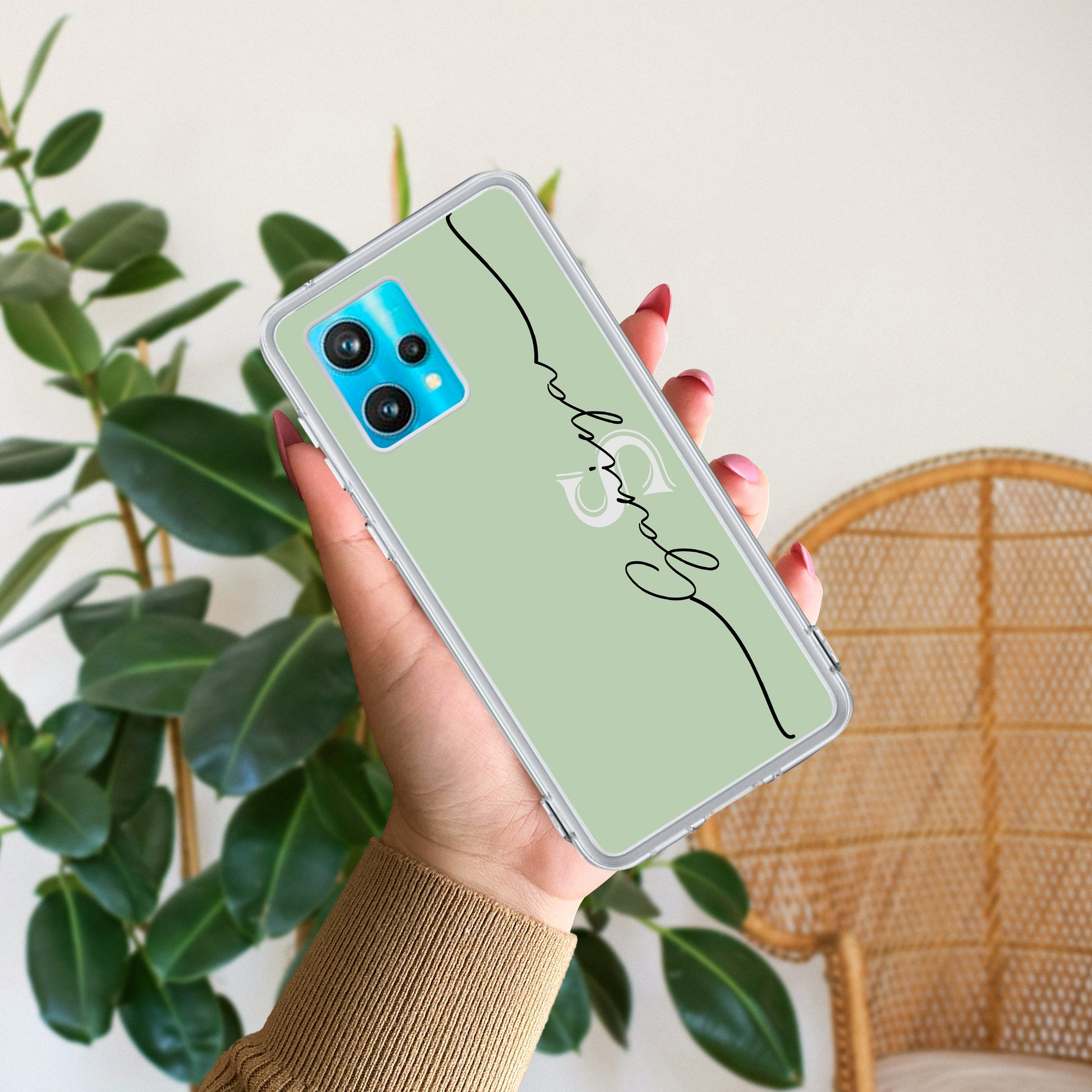 Personalized Initials Mint Green Silicon Case For Realme/Narzo - ShopOnCliQ