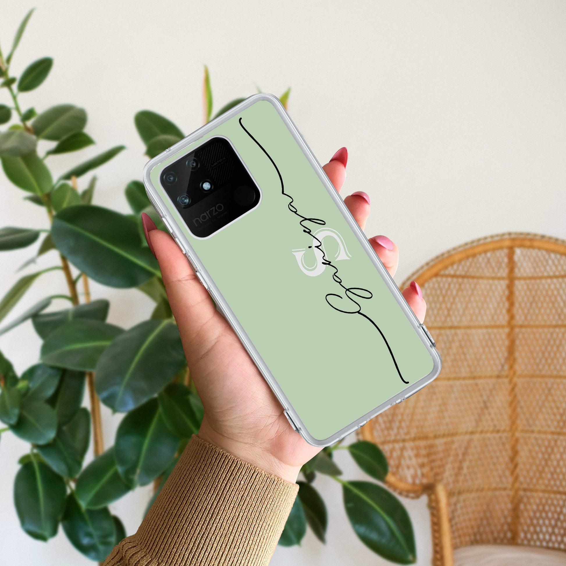 Personalized Initials Mint Green Silicon Case For Realme/Narzo - ShopOnCliQ