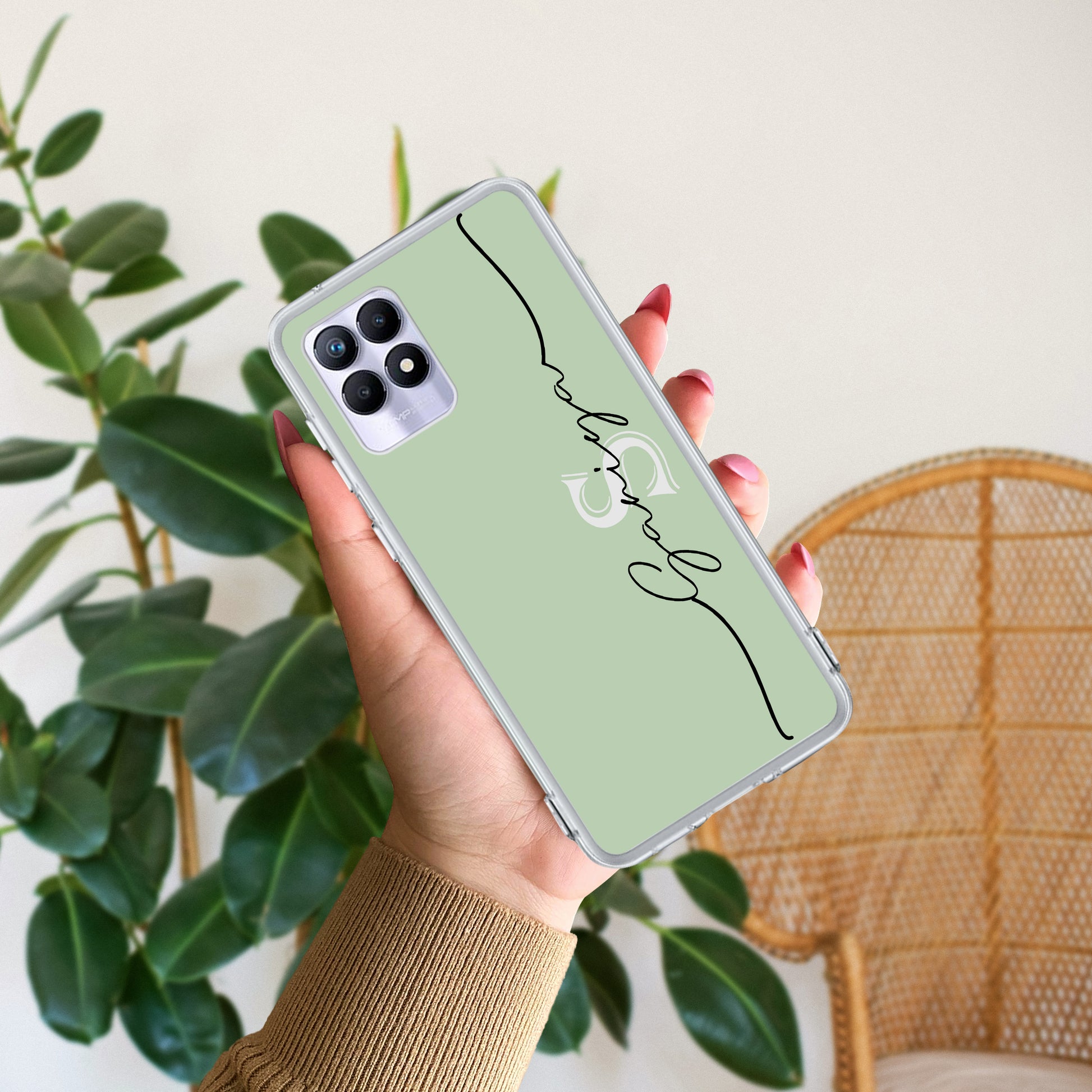 Personalized Initials Mint Green Silicon Case For Realme/Narzo - ShopOnCliQ