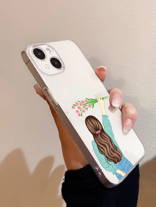 Personalized Blue Blossom Girl Transparent Silicon Case For iPhone