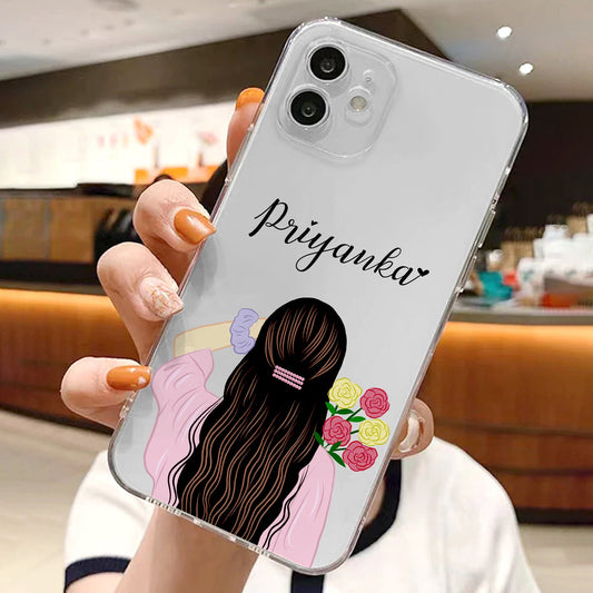 Personalized Pink Blossom Girl Transparent Silicon Case For iPhone