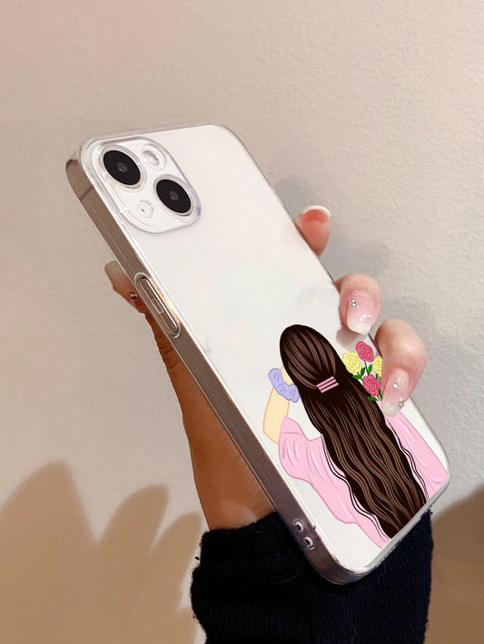 Personalized Pink Blossom Girl Transparent Silicon Case For iPhone
