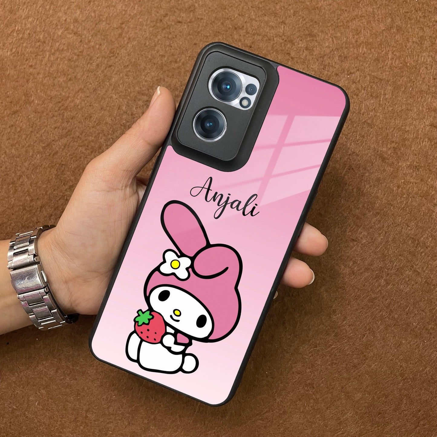 Pink Bunny Glass Case Cover For OnePlus