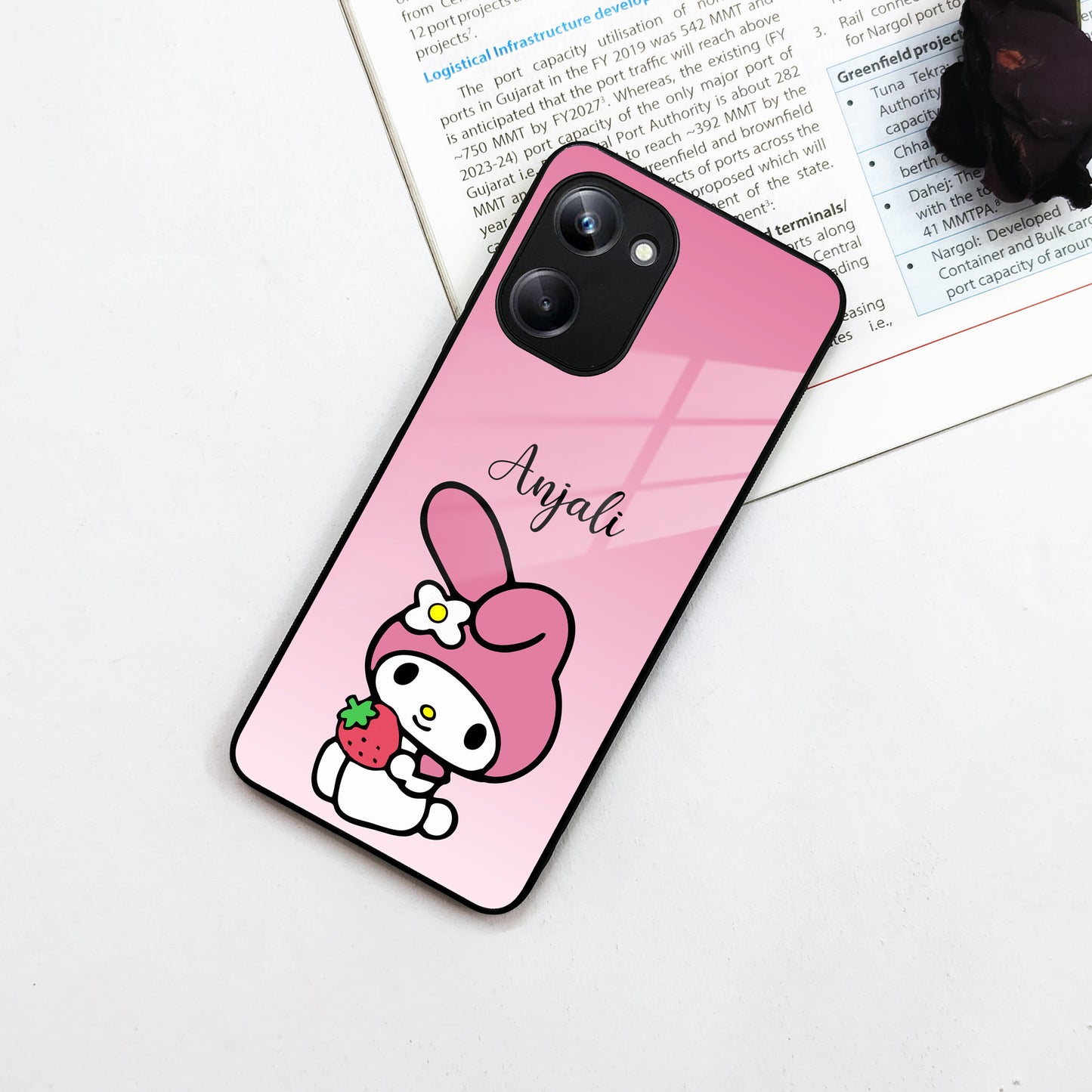 Pink Bunny Glass Case Cover For Realme/Narzo ShopOnCliQ