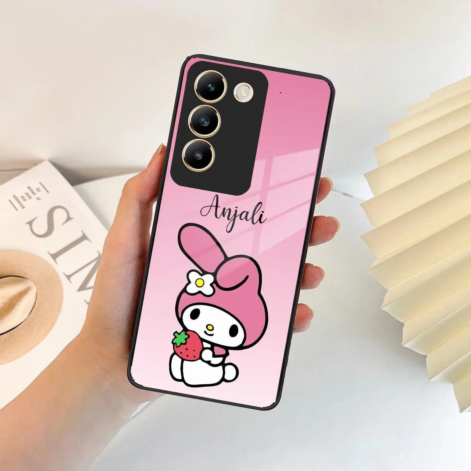 Pink Bunny Glass Case Cover For Vivo - ShopOnCliQ