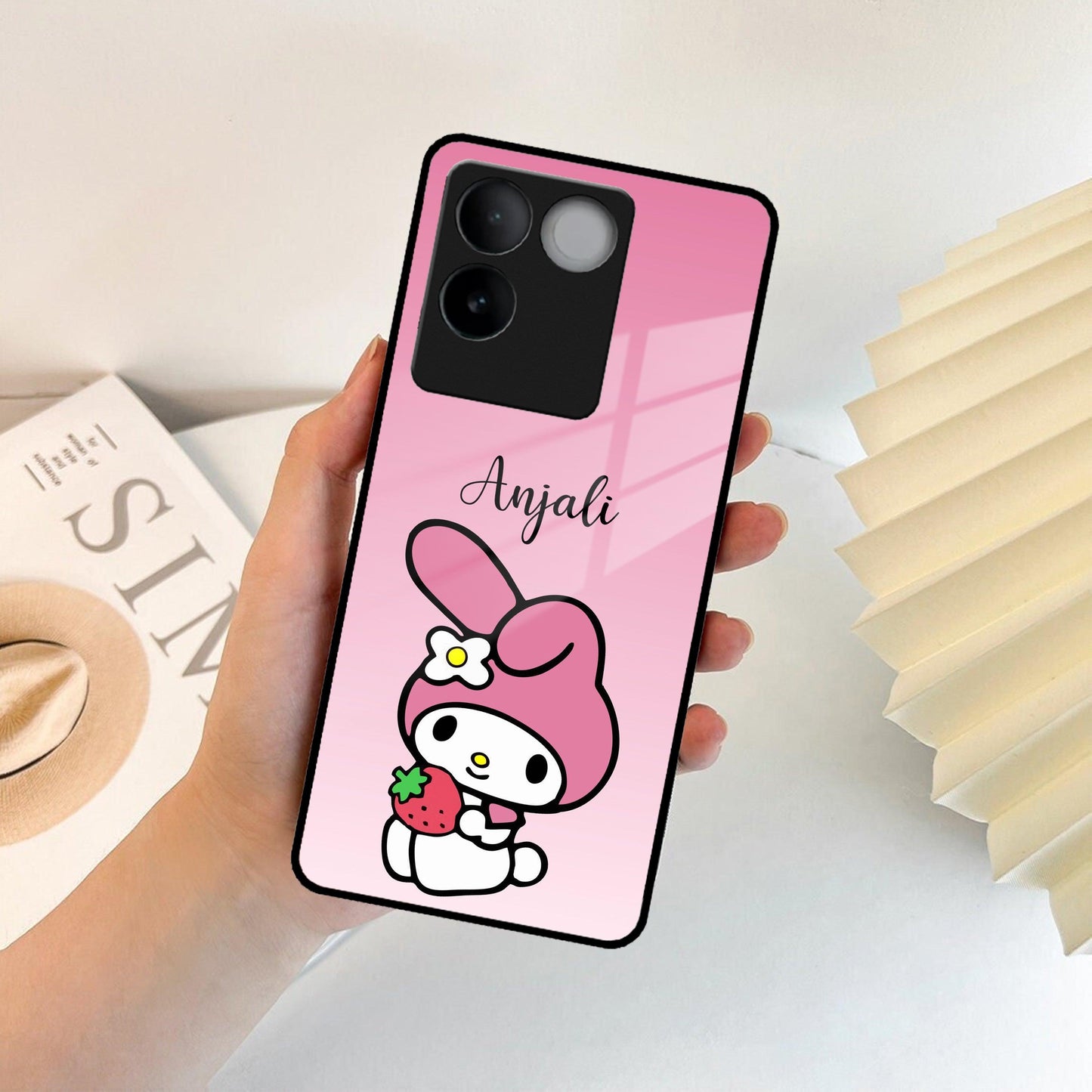Pink Bunny Glass Case Cover For iQOO