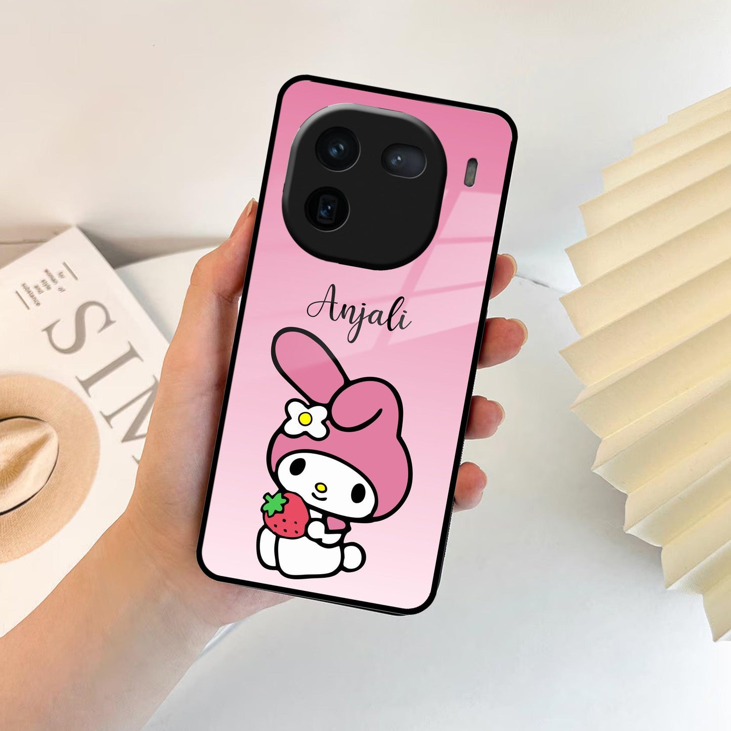 Pink Bunny Glass Case Cover For iQOO