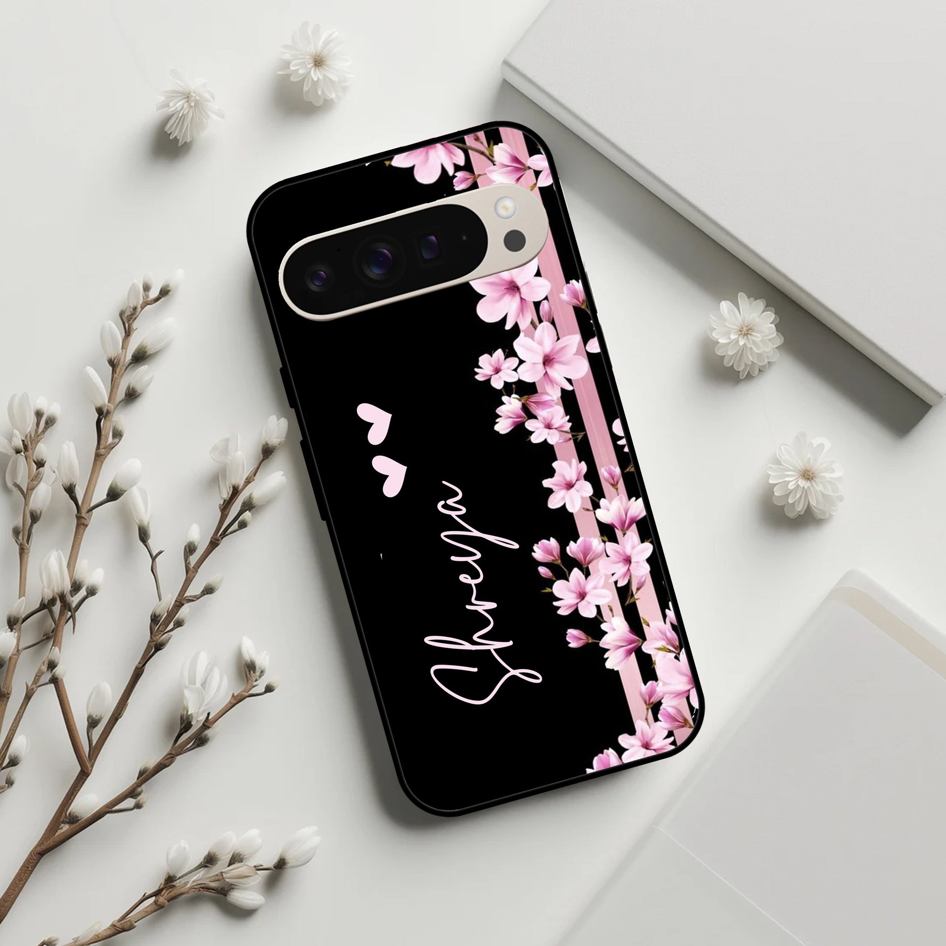 Pink Floral Glossy Metal Case Cover For Google ShopOnCliQ