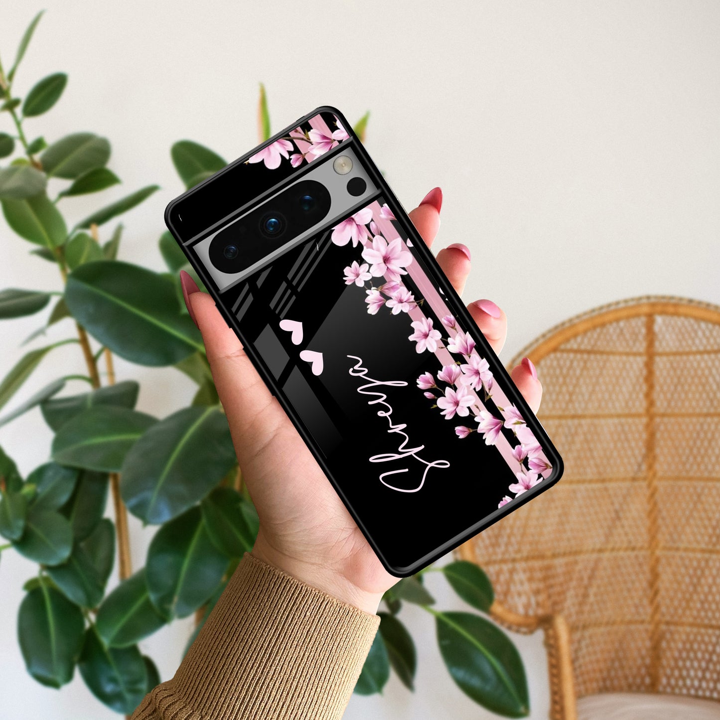 Pink Floral Glossy Metal Case Cover For Google ShopOnCliQ