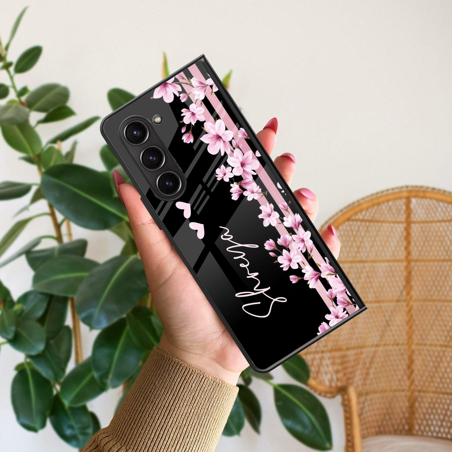 Pink Floral Customize Metal Case Cover For Samsung