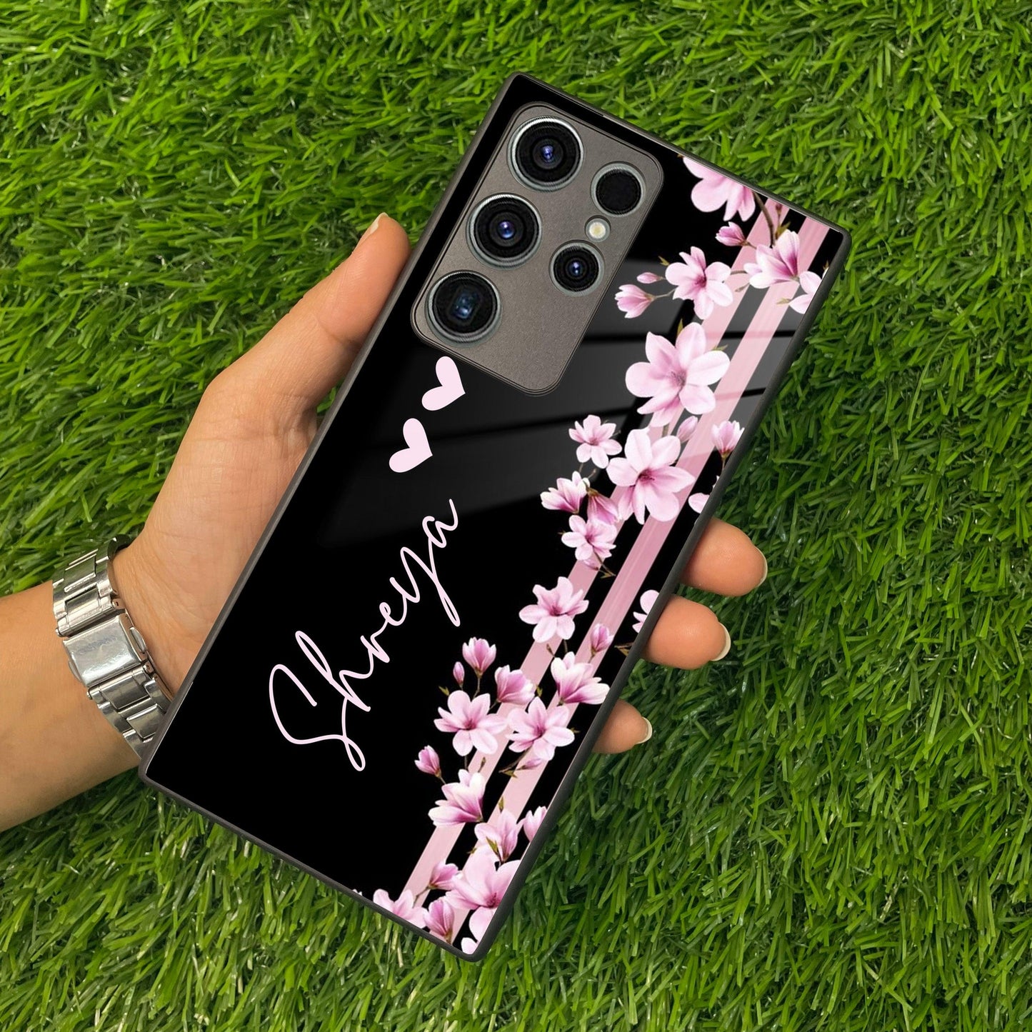 Pink Floral Customize Metal Case Cover For Samsung
