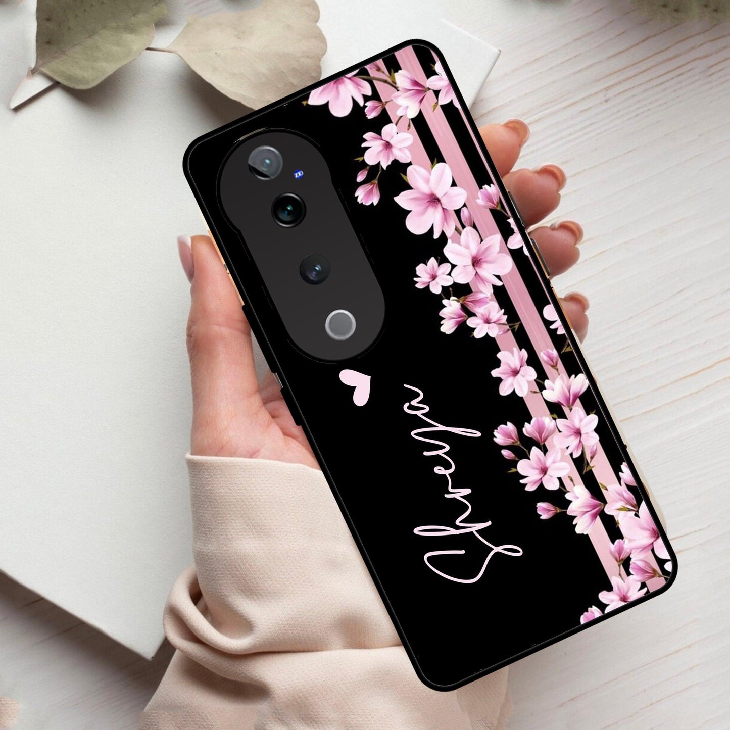 Pink Floral Customize Metal Case Cover For Vivo
