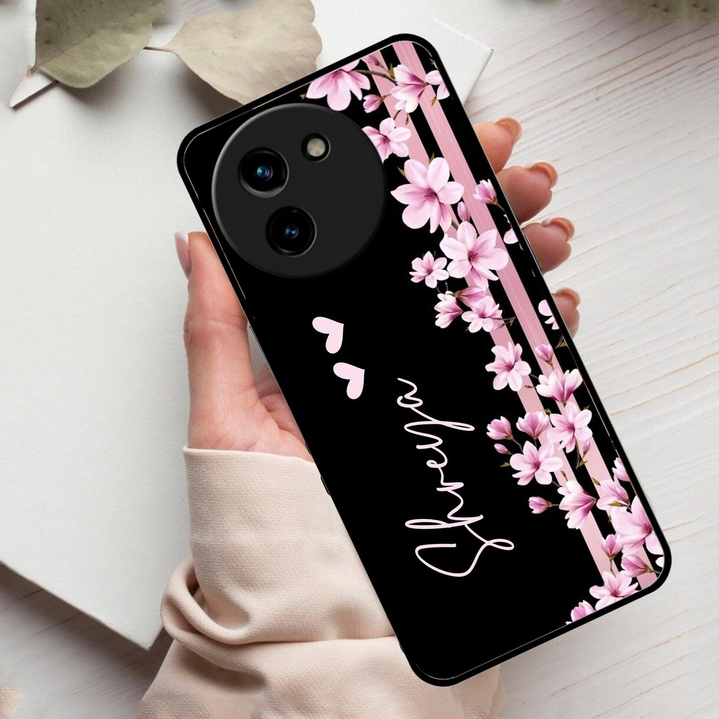 Pink Floral Customize Metal Case Cover For Vivo