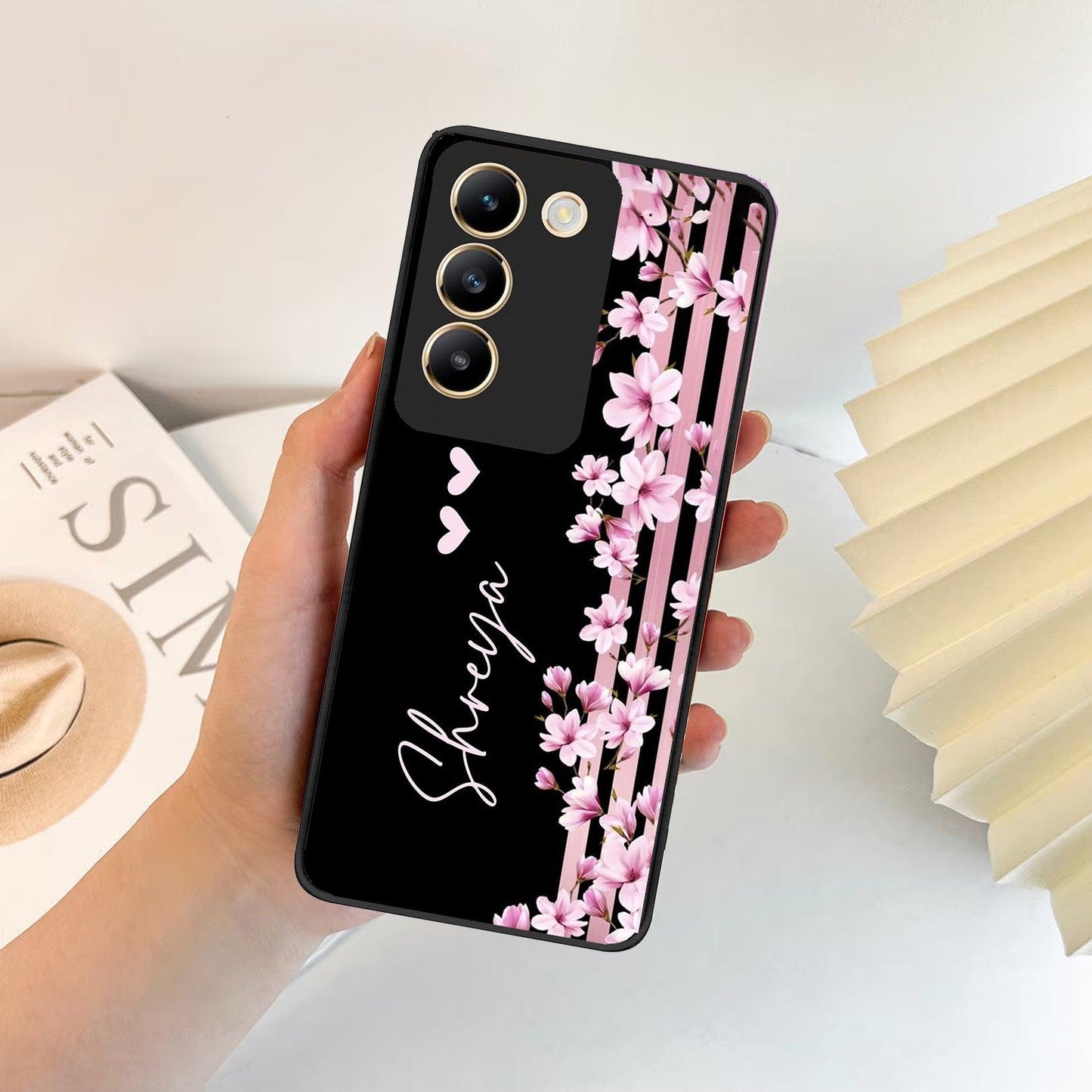 Pink Floral Customize Metal Case Cover For Vivo